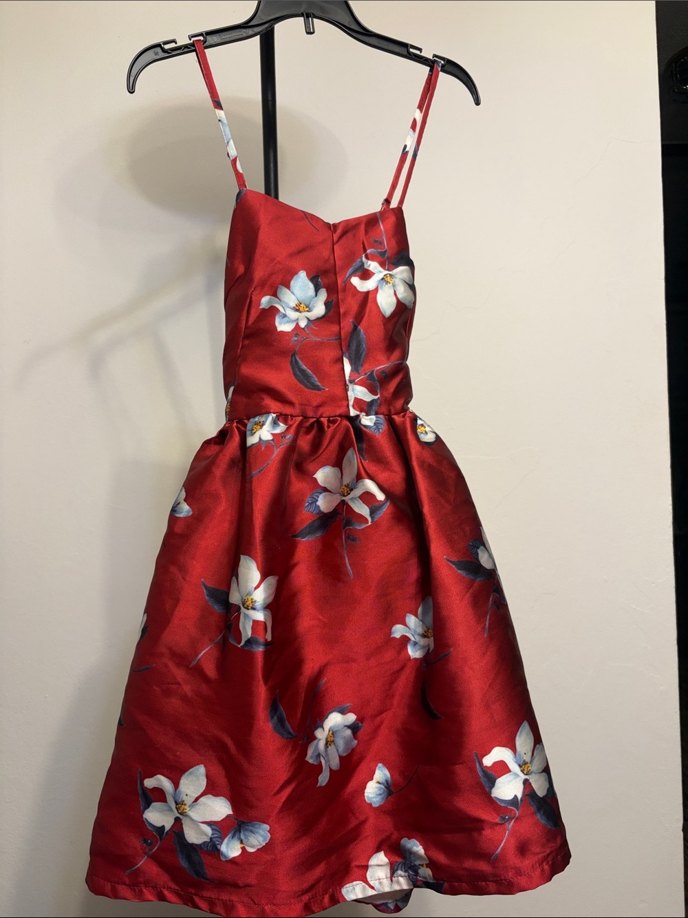 Red Floral Satin Party Dress